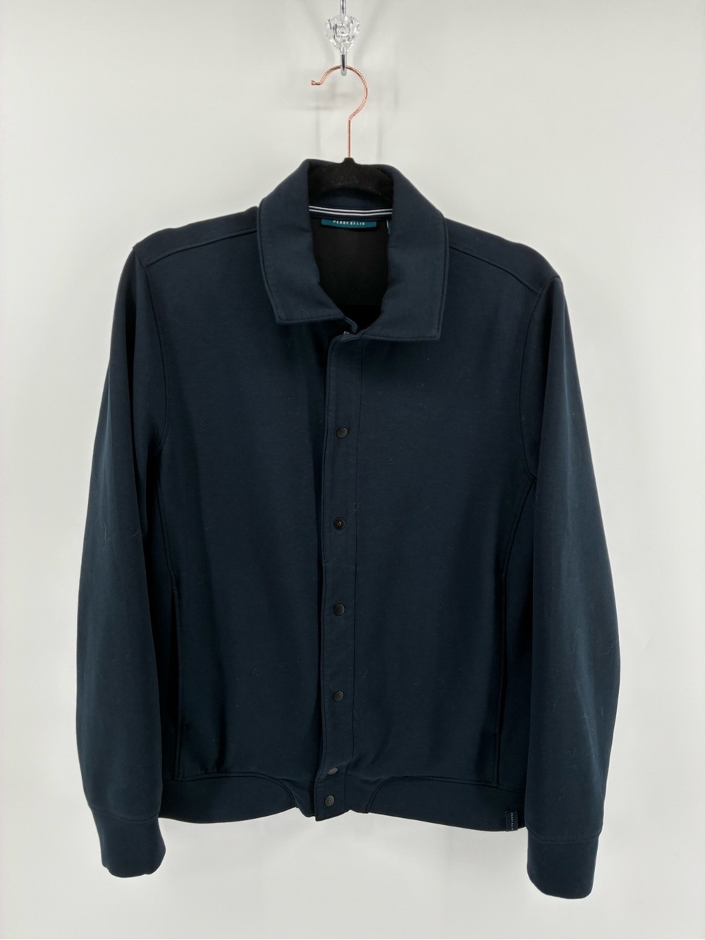 Perry Ellis Varsity Style Classic Navy Snap Button-Front Shirt Jacket